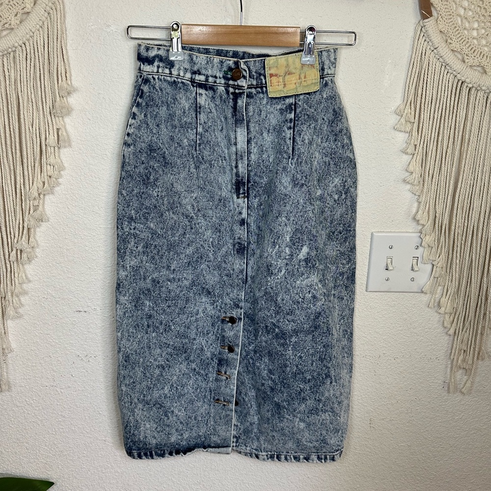 Bongo vintage acid wash midi denim jean skirt size 5 - Picture 2 of 5